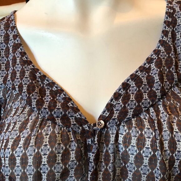 CLASS Boho inspired Peasant Top Brown/Blue Sz M - Picture 2 of 6